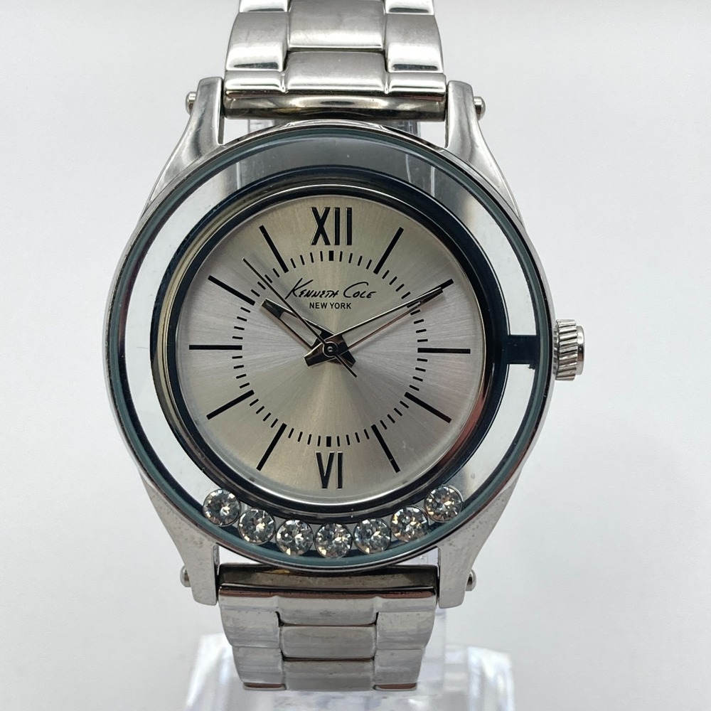 Kenneth Cole Womens Watch 36mm Silver Tone Floating Crystals New Battery 6.75"